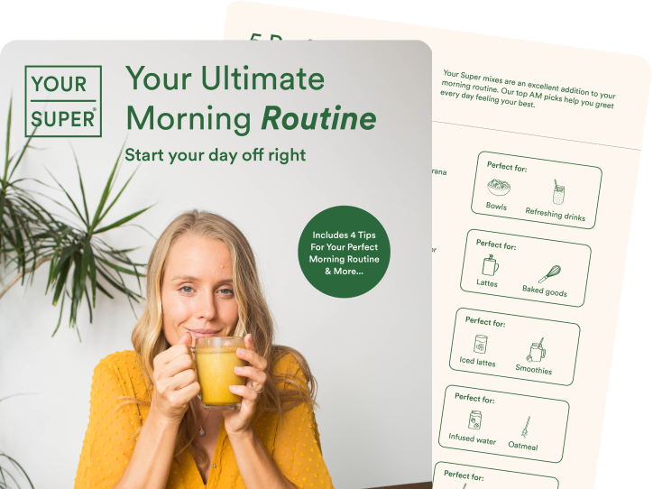 Your Ultimate Morning Routine ebook cover - Kristel enjoying a Gut Restore drink